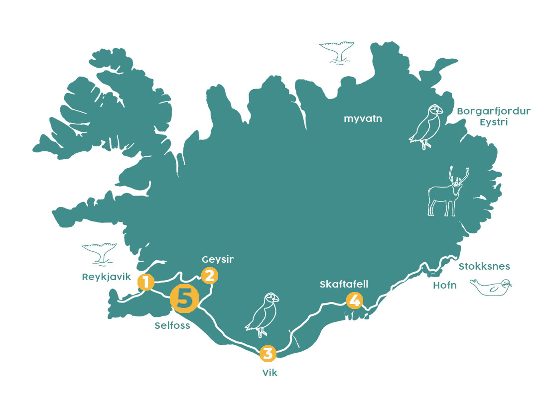 kaart route IJsland week
